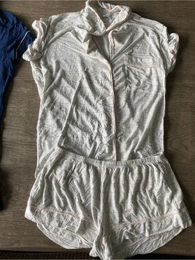 Eberjey White Pajama Short Set with Pink Trim